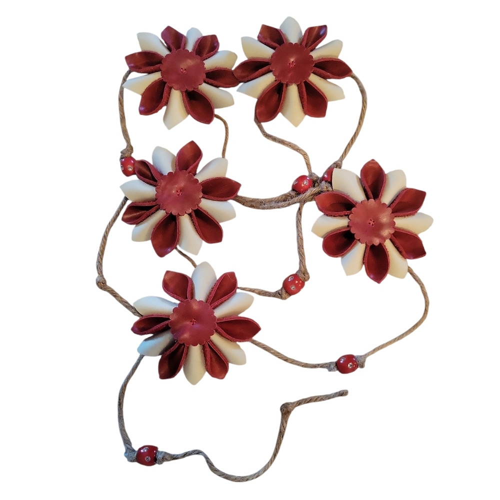 ​ Leather Flower Garland Hand Crafted Christmas Decor Unique Rustic Western